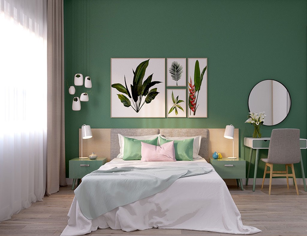 Bảng màu sơn xanh lá cây, các kiểu sơn phòng ngủ đẹp