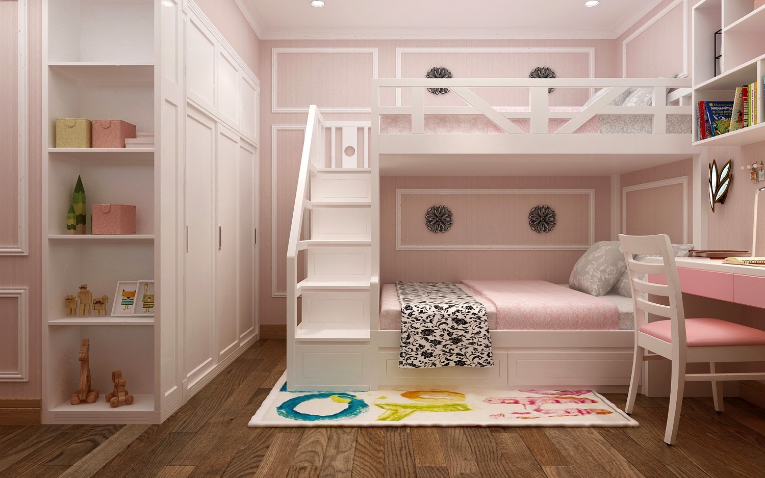 Giường hai tầng màu hồng